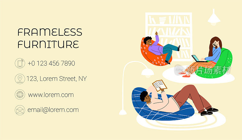Vector flat illustration business card for frameless furniture store with place for information.